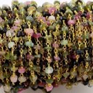5 Feet Multi Tourmaline 3-5mm Rondelle Smooth 24k Gold Plated Rosary Chain