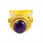 1 Pcs Natural Amethyst Cabochon Gemstone Oval Shape 24k Gold Plated Cuff Ring