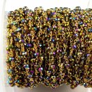 AAA 10 Feet Mystic Blue Hydro Rosary Beaded Chain 3-4mm 24k Gold Plated Gemstone