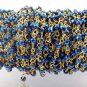 10 Feet Blue Hematite Beaded Chain 24k Gold Plated 3mm Faceted Brass Rosary