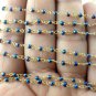 10 Feet Blue Hematite Beaded Chain 24k Gold Plated 3mm Faceted Brass Rosary