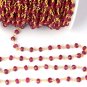 10 Feet Ruby Chalcedony 3.5-4mm 24k Gold Plated Wire Wrape Rosary Beaded chain