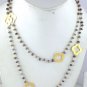 Natural Iolite Beaded Chain Clover Charm 24k Gold Plated Necklace 2.5-3mm 36"