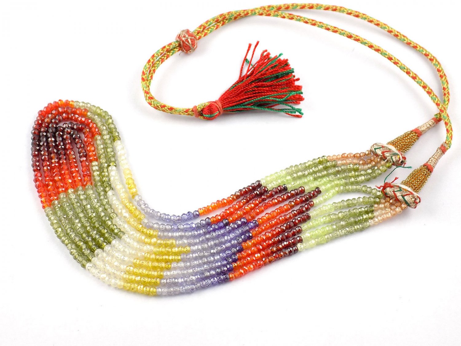 5 Strand Multi Cubic Zirconia Micro Faceted Rondelle Necklace 3-3.5mm 15.5" Long