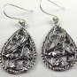 1 Pair Floral Leaf Shape Design 34x21mm  Sterling Silver Black Oxidize Earring