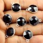 7 Pieces Black Spinel Round Shape Approx 10mm Bail Connector 925 Silver Plated