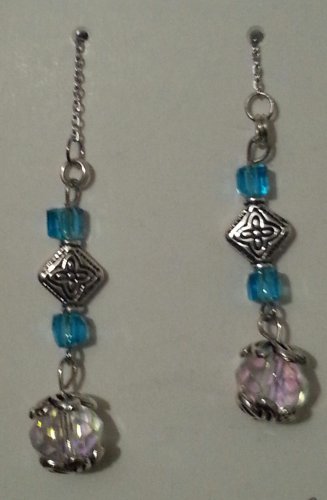 Blue Cube Crystal Threader Earrings