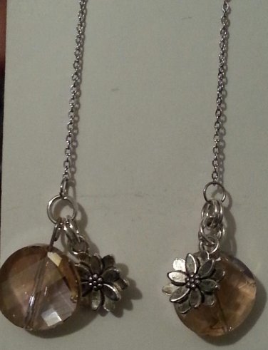 Pink Crystal Flower Threader Earrings
