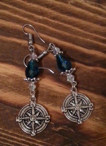 Teal Compass Earrings