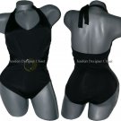 NEW LA BLANCA 8 ruched slimming halter swimsuit black one-piece gold buckle NEW LA BLANCA 8 ruched slimming halter swimsuit black one-piece gold buckle