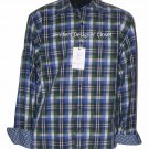 NWT ROBERT GRAHAM L shirt blue green white plaid with contrast cuffs Putignano