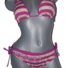 NWT BECCA Rebecca Virtue L bikini swimsuit striped ruffle triangle embroidered NWT BECCA Rebecca Virtue L bikini swimsuit striped ruffle triangle embroidered