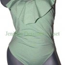 NWT SHOSHANNA swimsuit P/S C cup stripe lime white ruffle high-end designer luxe