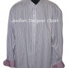 New ROBERT GRAHAM shirt 2XL gray purple striped w/ contrast cuffs pink paisley