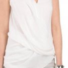 NWT HELMUT LANG LG white lined sheer sleeveless overlap asymmetric hem top shirt