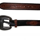 NWT JUSTIN 30 unisex wide black/brown leather belt silver buckle western cowboy