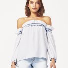 NWT DL 1961 M Off-The-Shoulder Top shirt bleached ruffled tencel denim look