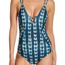 NWT TORI PRAVER XS lace-up back maillot One Piece swimsuit teal designer