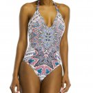 NWT RED CARTER S plunging halter one-piece swimsuit ocean lattice work maillot