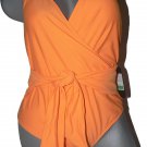 NWT RACHEL ROY L Halter Swimsuit One Piece bright orange sash tie wrap front