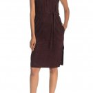 NWT VINCE 4 brown lambskin buttersoft suede leather midi dress v-neck knee $995
