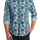 NWT ROBERT GRAHAM shirt LG blue contrast cuffs abstract design men's