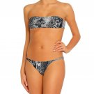 NWT MELISSA ODABASH 42 6 bikini swimsuit w/ carry bag snake skin reptile silver