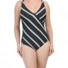 NWT GOTTEX swimsuit 10 tummy control black white slimming one-piece surplice