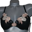 NWT ONGOSSAMER 34C Bump it Up push-up bra lace sequins  black cleavage enhancing
