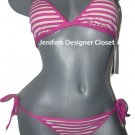 NWT JUICY COUTURE S swimsuit bikini pink striped ana capri halter side ties