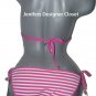 NWT JUICY COUTURE S swimsuit bikini pink striped ana capri halter side ties