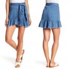 NWT PAIGE denim L jeans skirt frayed edges ruffled tie sash at waist Mantra NWT PAIGE denim L jeans skirt frayed edges ruffled tie sash at waist Mantra
