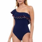 NWT GOTTEX 10 one-shoulder off-shoulder ruffled swimsuit red white blue sexy