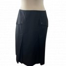 New CHANEL 44 10 12 wool skirt imprinted buttons career pleats France black
