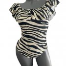 NWT MICHAEL KORS 8 ruffled shoulder swimsuit zebra maillot black fully-lined