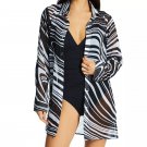 NWT BLUE / ROD BEATTIE swimsuit cover up coverup button-up chiffon black white
