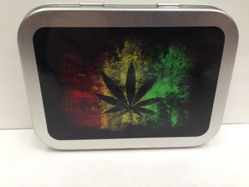 Rasta Leaf Weed Stash Smoking Herb Cigarette Tobacco Storage 2oz Hinged Tin