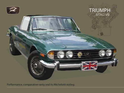 Triumph Stag V8, Classic British Convertible Sports Car, Small Metal/Tin Sign