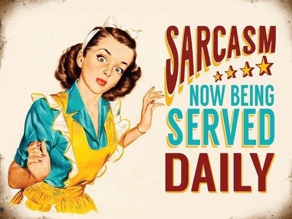 Sarcasm Served Daily, Funny Retro Girl, Home Food,Kitchen Medium Metal/Tin Sign