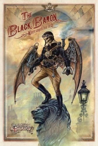 Black Baron, Steampunk Gothic Skull Lion, Alchemy Empire, Medium Metal/Tin Sign