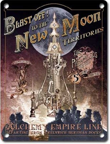 Blast off! New Moon Rocket Steampunk Gothic Alchemy Empire Medium Metal/Tin Sign