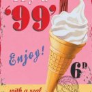 99 Ice Cream Cone, Vintage Shop Kitchen Cafe Food Old, Small Metal/Tin Sign