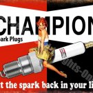 Vintage Garage, Champion Spark Plugs, Funny Pin-up Girl Car Large Metal/Tin Sign