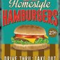 Hamburgers Drive Thru, 50's Dinner Kitchen Cafe Food Retro, Large Metal/Tin Sign