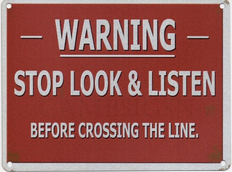 Warning Trains Crossing, Miniature/Model Railway Line, Small Metal/Tin Wall Sign