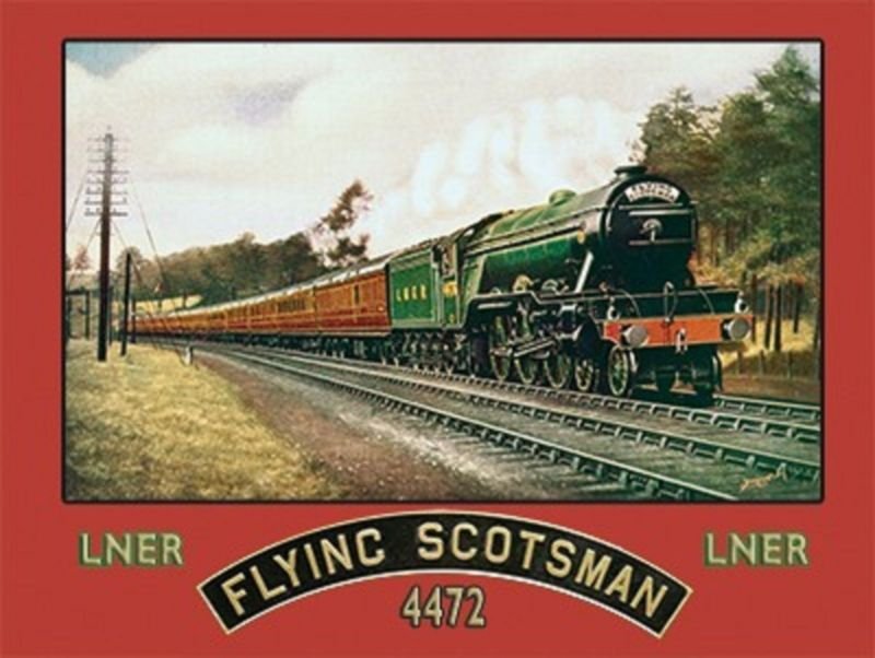 Flying Scotsman Steam Train, LNER Railway Engine 4472, Old Small Metal/Tin Sign