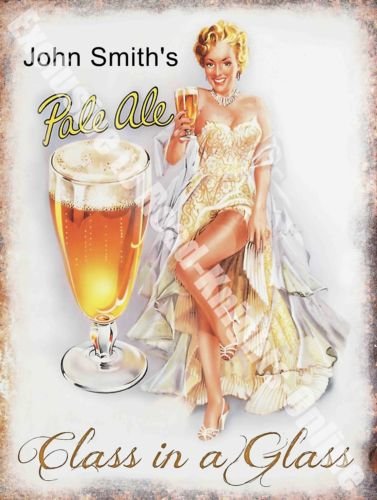 Vintage Drink John Smith's Pale Ale Girl Beer Bar Pub Cafe Medium Metal/Tin Sign