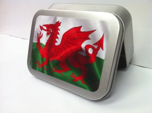 Welsh Flag Red Dragon St David Wales Cigarette Tobacco Storage 2oz Hinged Tin