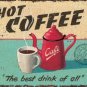 Hot Coffee Retro Vintage Drink Kitchen Cafe Old Shop Food, Large Metal/Tin Sign