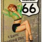 Highway Route 66, America Road USA Car 50s Pin-up Girl Medium Metal/Tin Sign